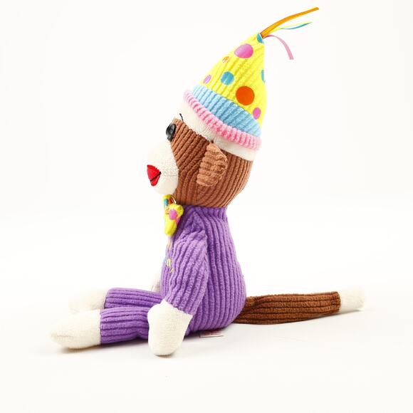 Ty Happy Birthday Sock Monkey Beanie Baby 10'' Plush Purple Polka Dot - Picture 3 of 8